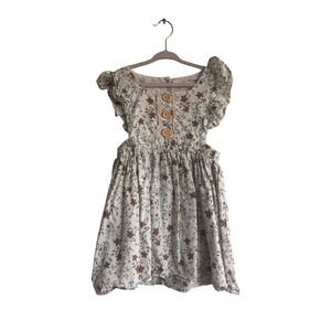 Colorful Childhood Kids Floral Flutter Sleeve Button Back Dress Cream